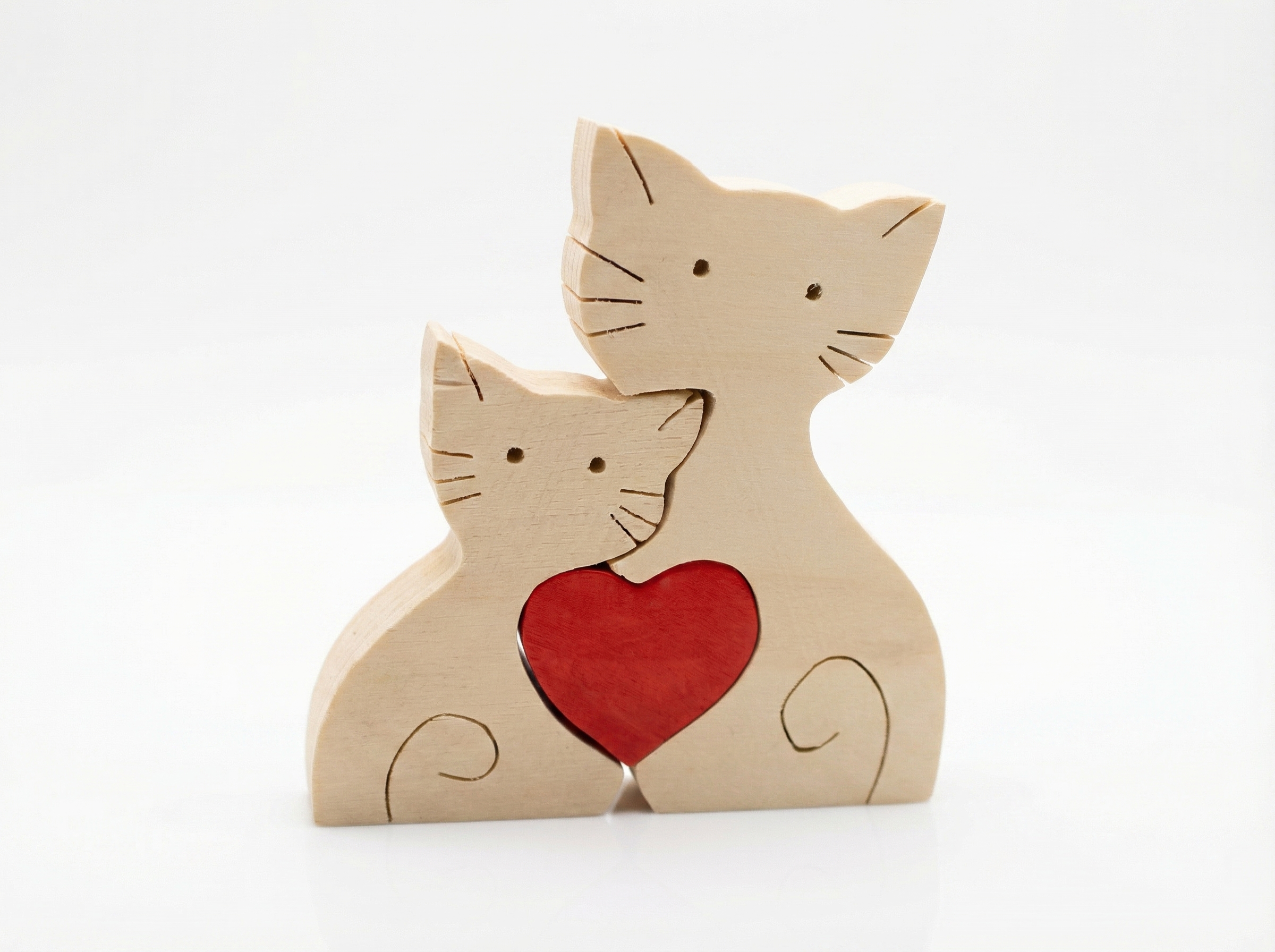 Dekoratif Ahşap Kedi Aile Figürü